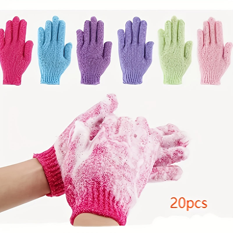 20/10pcs Shower Gloves, 100% Nylon Double-sided Exfoliating Gloves, Suitable for Beauty, Hydrotherapy, Massage, Skin, Shower, Body Scrub, Shower Accessories, And Also A Good Gift for Family Members. The Color Is Random